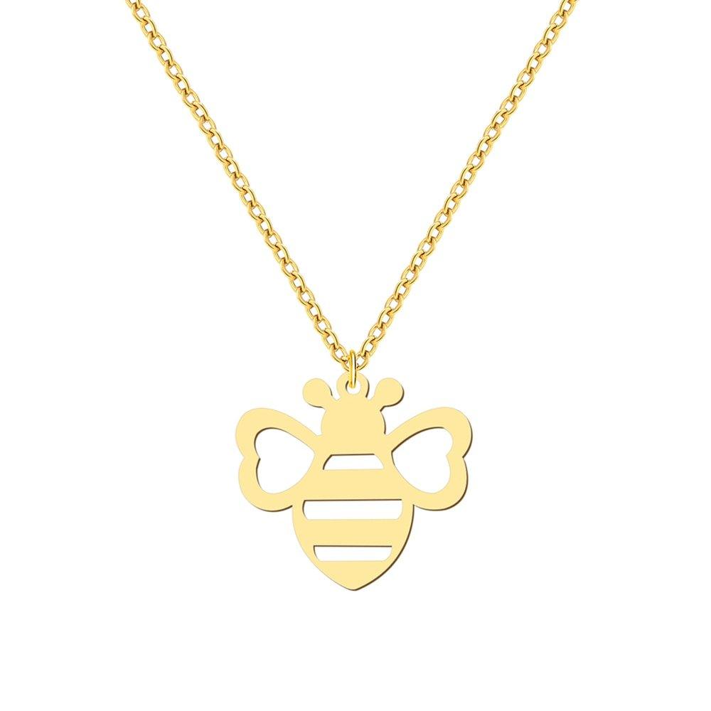 Collier pendentif abeille plat géométrique plaqué or / argent