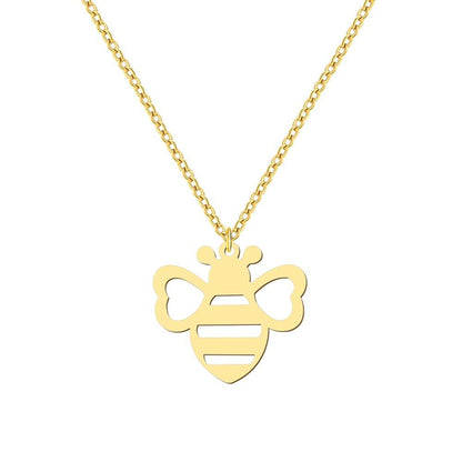 Collier pendentif abeille plat géométrique plaqué or / argent