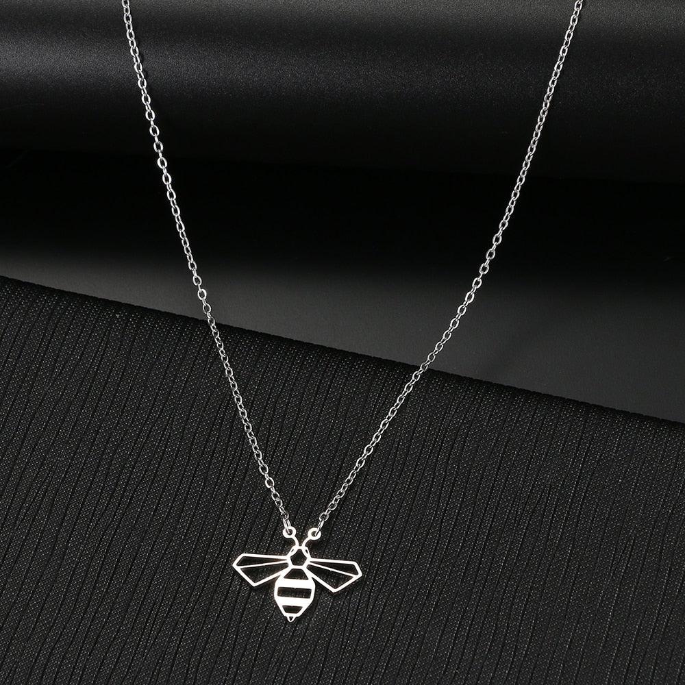 Collier pendentif abeille plat géométrique plaqué or / argent - MonPendentif