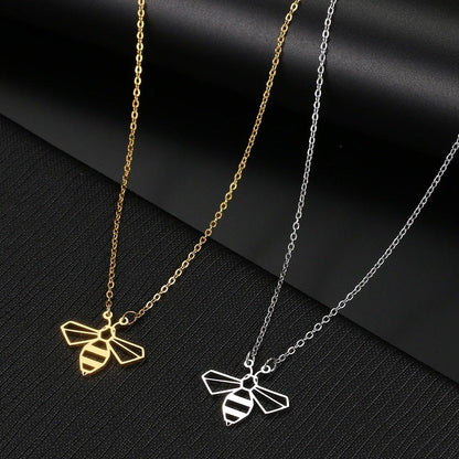 Collier pendentif abeille plat géométrique plaqué or / argent