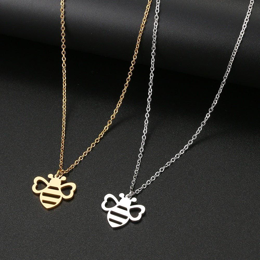 Collier pendentif abeille plat mignon plaqué or / argent