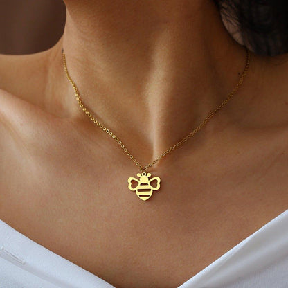 Collier pendentif abeille plat mignon plaqué or / argent
