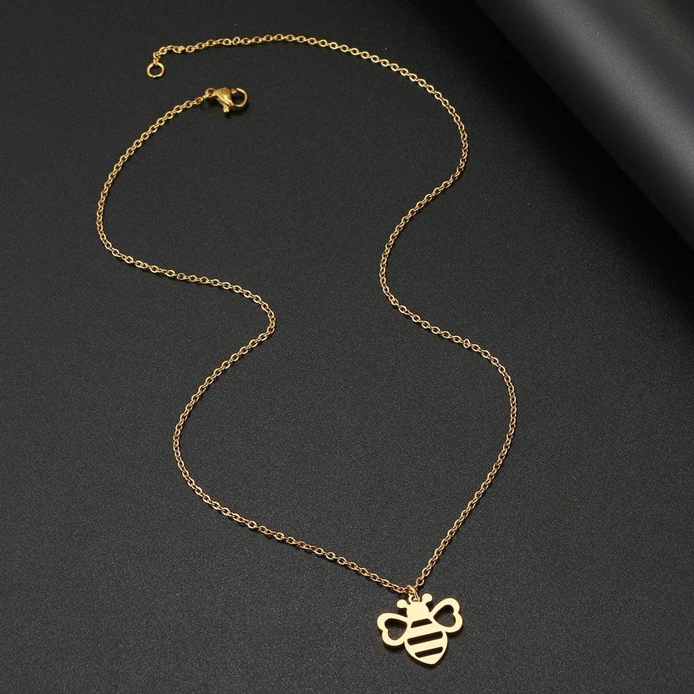 Collier pendentif abeille plat mignon plaqué or / argent