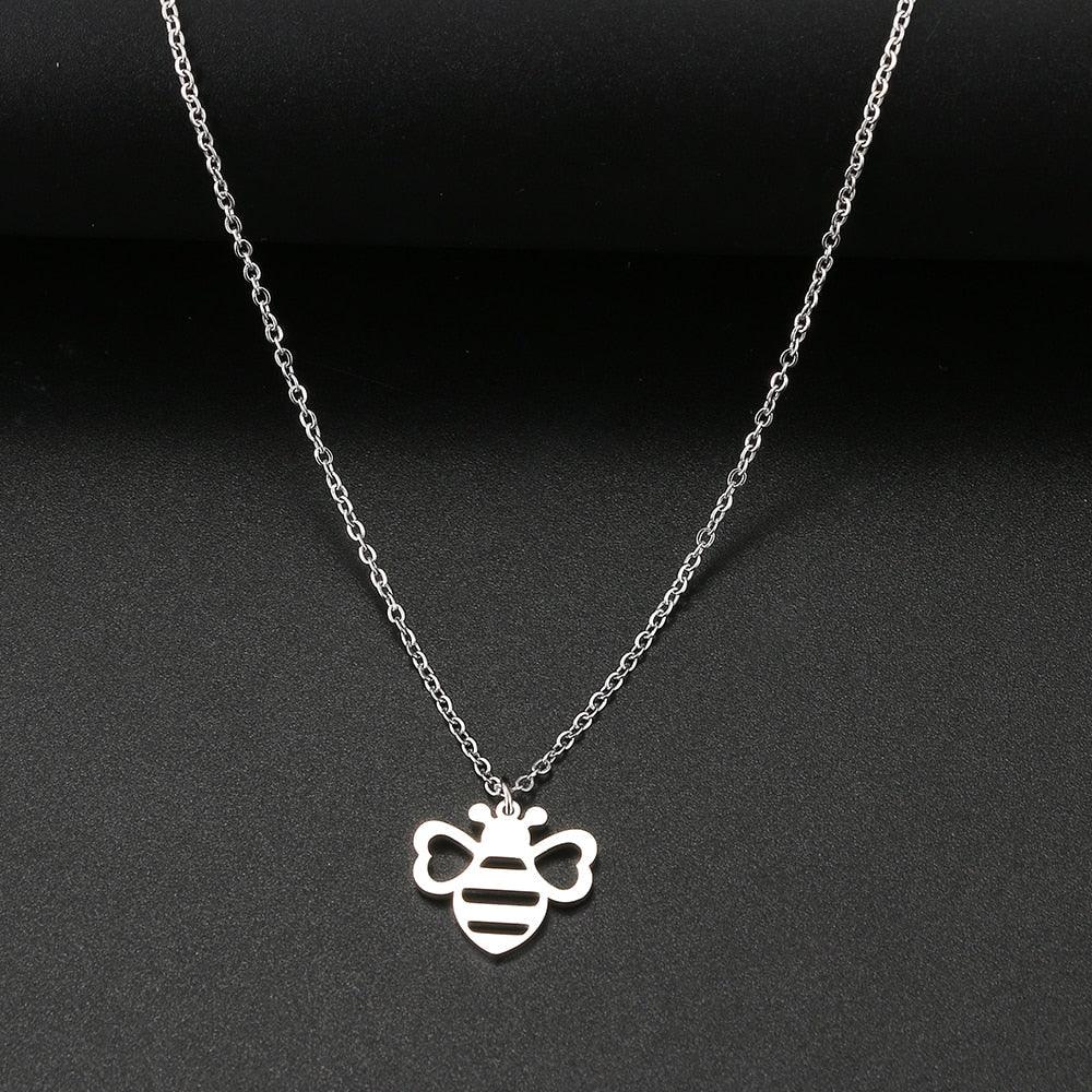 Collier pendentif abeille plat mignon plaqué or / argent - MonPendentif