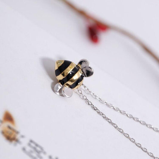 Collier pendentif abeille rond or / argent