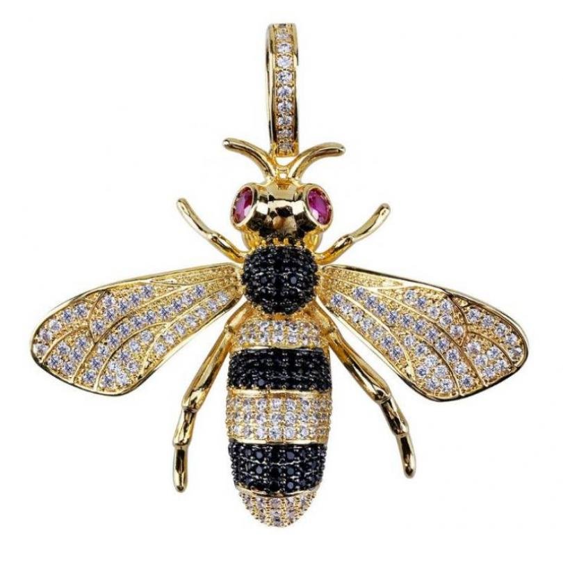 Collier pendentif abeille strass argent / or