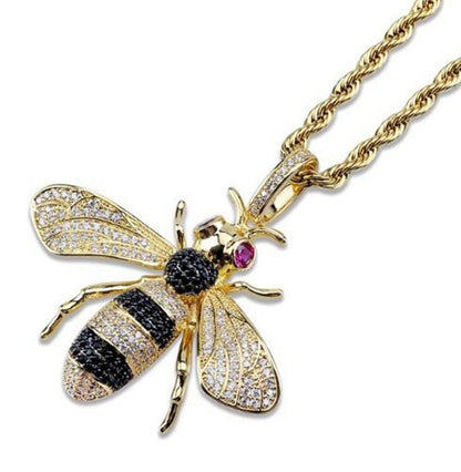 Collier pendentif abeille strass argent / or - MonPendentif