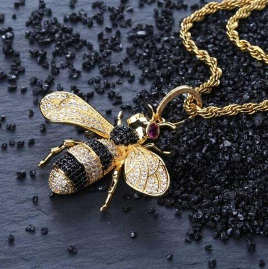Collier pendentif abeille strass argent / or