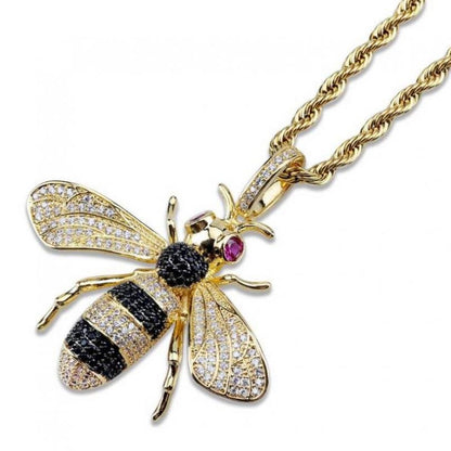 Collier pendentif abeille strass argent / or