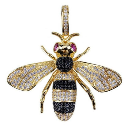 Collier pendentif abeille strass argent / or