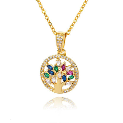 Collier pendentif arbre de vie avec pierres 5 couleurs plaqué or