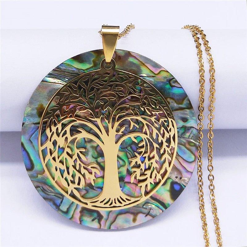 Collier pendentif arbre de vie grande taille plaqué or