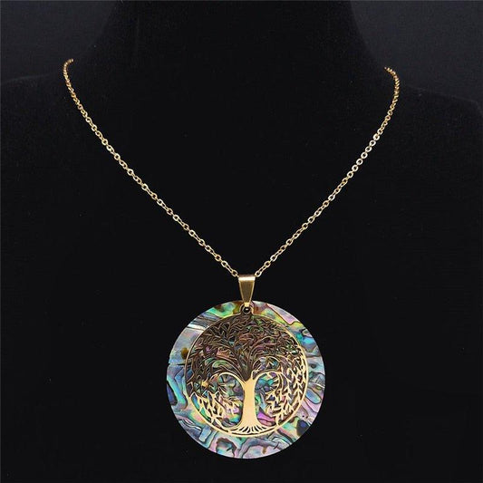 Collier pendentif arbre de vie grande taille plaqué or