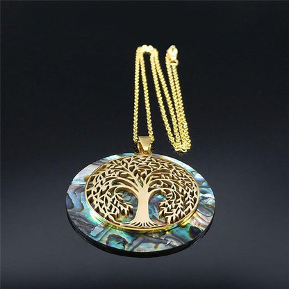 Collier pendentif arbre de vie grande taille plaqué or