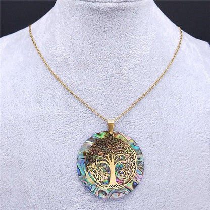 Collier pendentif arbre de vie grande taille plaqué or