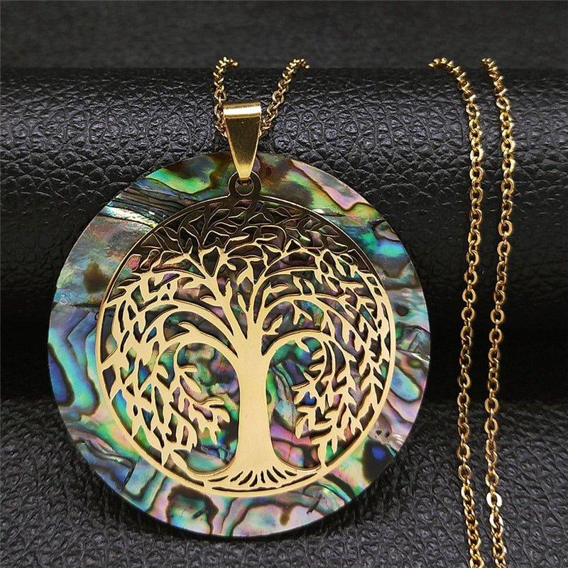Collier pendentif arbre de vie grande taille plaqué or