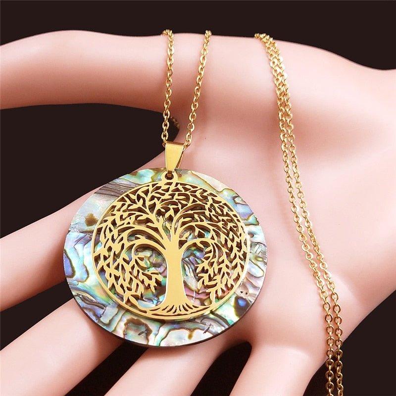 Collier pendentif arbre de vie grande taille plaqué or