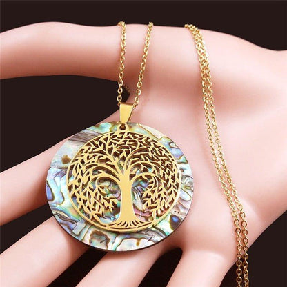Collier pendentif arbre de vie grande taille plaqué or