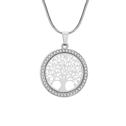 Collier pendentif arbre de vie rond avec cristal plaqué or / or rose / argent - MonPendentif