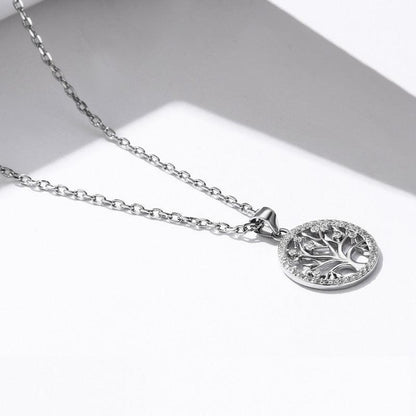Collier pendentif arbre de vie rond en argent 925 avec strass