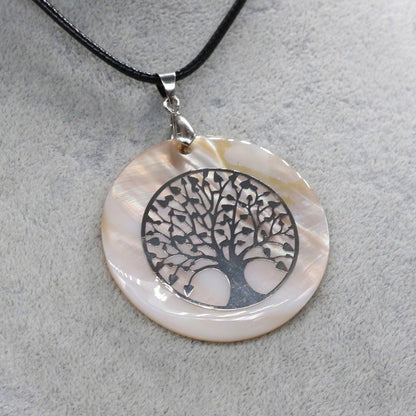 Collier pendentif arbre de vie rond nacré