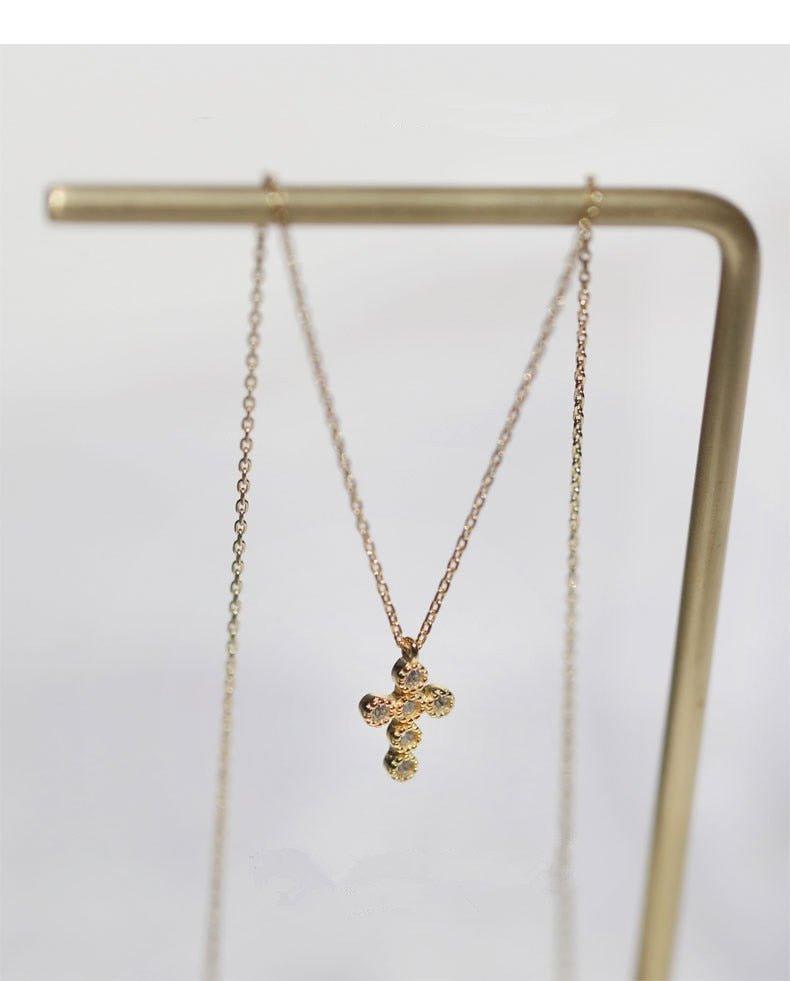 Collier pendentif assemblage de diamants croix religieuse en Argent Sterling 925