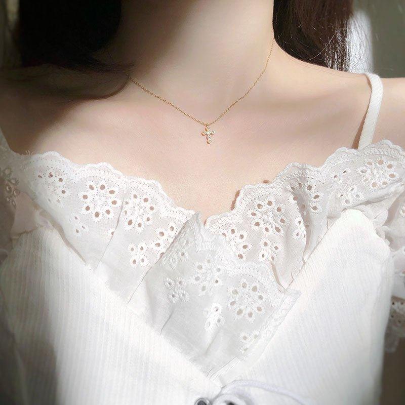 Collier pendentif assemblage de diamants croix religieuse en Argent Sterling 925 - MonPendentif