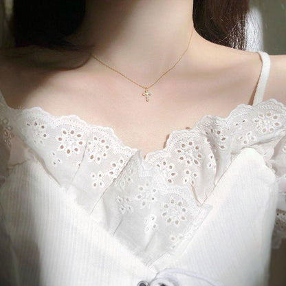 Collier pendentif assemblage de diamants croix religieuse en Argent Sterling 925 - MonPendentif