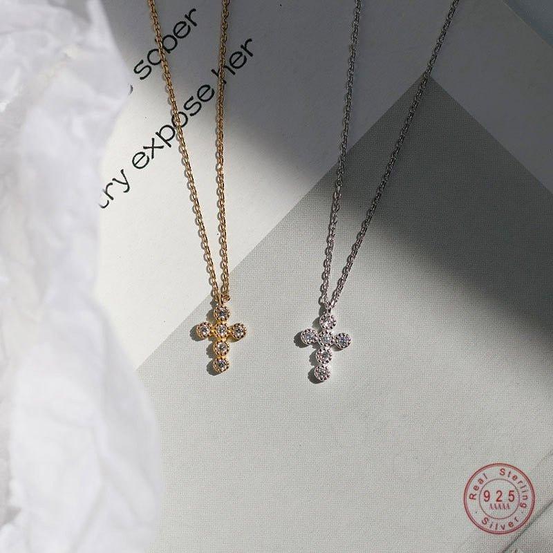 Collier pendentif assemblage de diamants croix religieuse en Argent Sterling 925