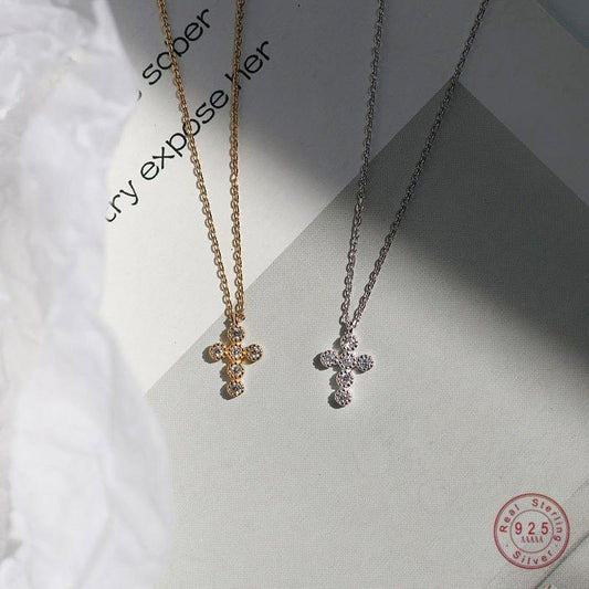 Collier pendentif assemblage de diamants croix religieuse en Argent Sterling 925
