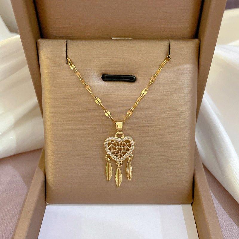 Collier pendentif attrape rêve coeur plaqué or / argent