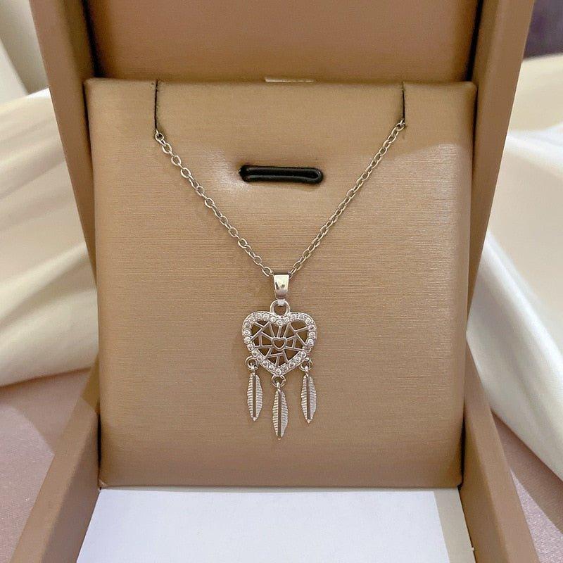 Collier pendentif attrape rêve coeur plaqué or / argent