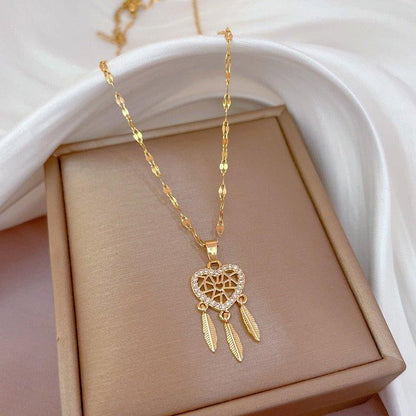 Collier pendentif attrape rêve coeur plaqué or / argent - MonPendentif