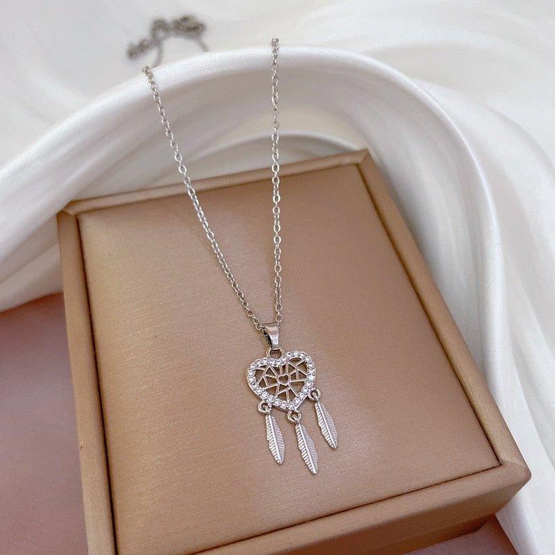 Collier pendentif attrape rêve coeur plaqué or / argent - MonPendentif