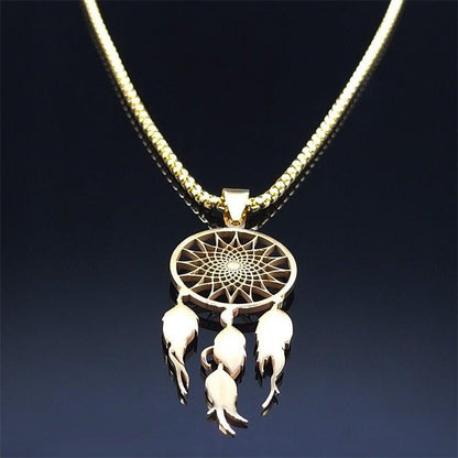Collier pendentif attrape rêve long chaîné épaisse plaqué or