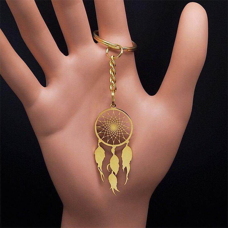Collier pendentif attrape rêve long chaîné épaisse plaqué or