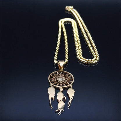 Collier pendentif attrape rêve long chaîné épaisse plaqué or