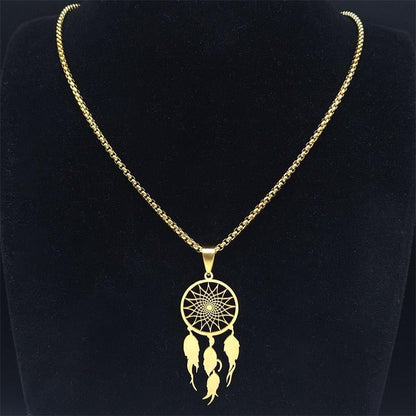Collier pendentif attrape rêve long chaîné épaisse plaqué or