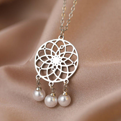Collier pendentif attrape rêve perles plaqué or / argent - MonPendentif