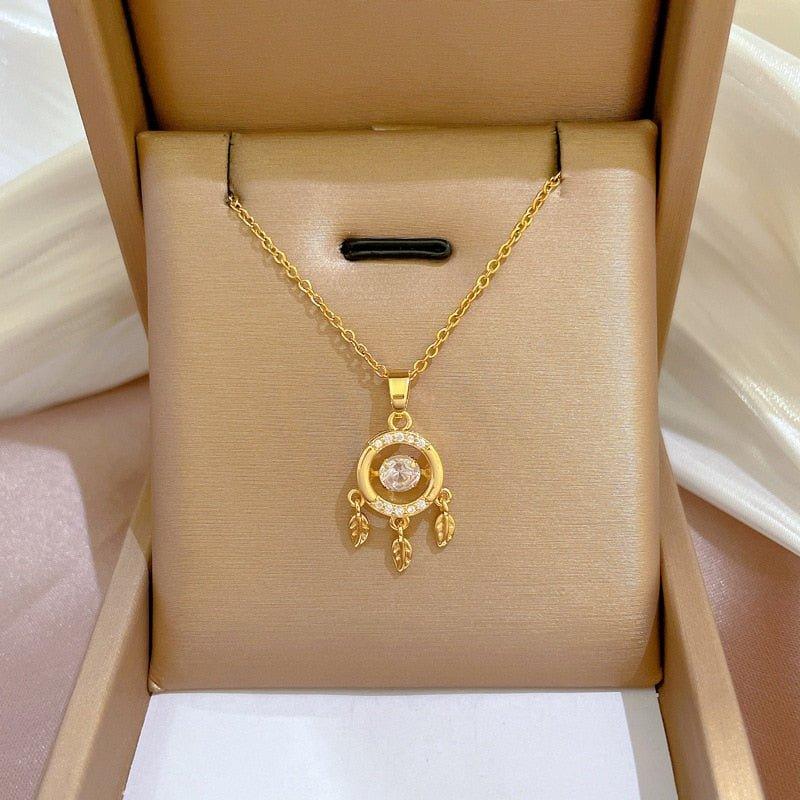 Collier pendentif attrape rêve plaqué or cristal