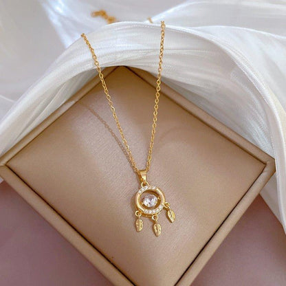 Collier pendentif attrape rêve plaqué or cristal