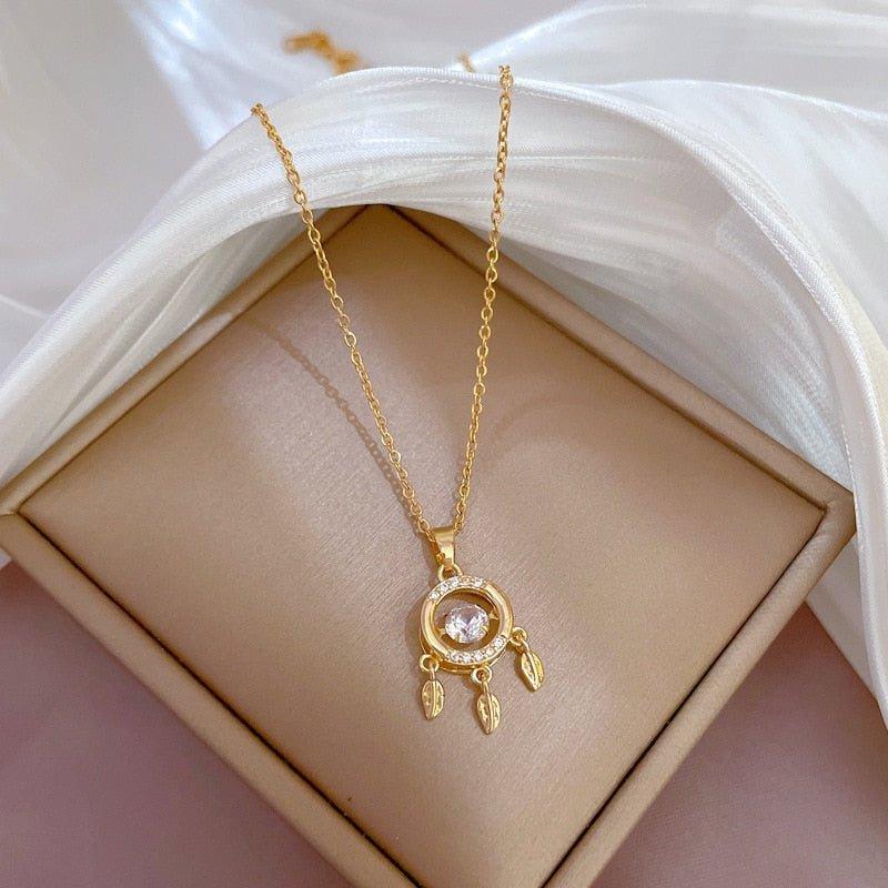 Collier pendentif attrape rêve plaqué or cristal - MonPendentif