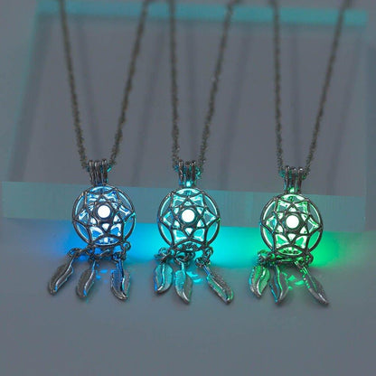 Collier pendentif attrappe rêve lumineux pierre fluorescante