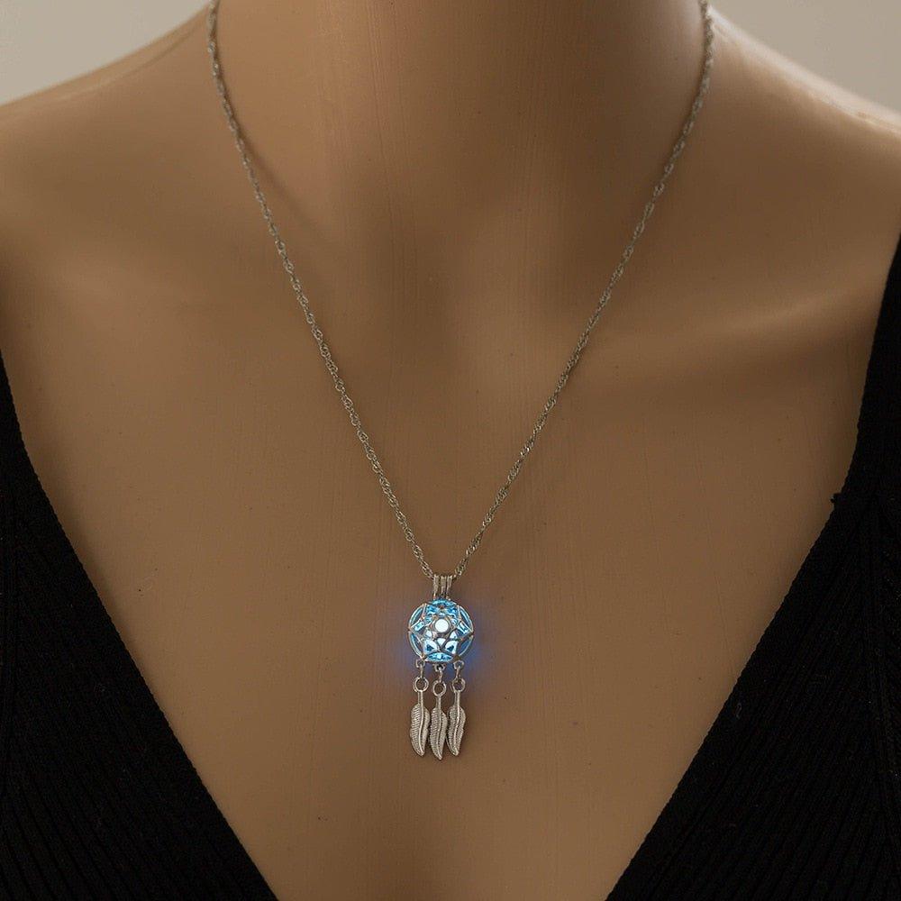 Collier pendentif attrappe rêve lumineux pierre fluorescante - MonPendentif