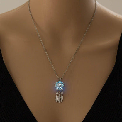 Collier pendentif attrappe rêve lumineux pierre fluorescante - MonPendentif