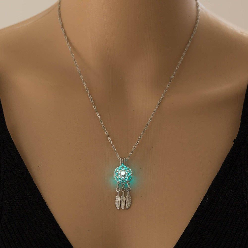Collier pendentif attrappe rêve lumineux pierre fluorescante - MonPendentif