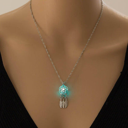 Collier pendentif attrappe rêve lumineux pierre fluorescante - MonPendentif