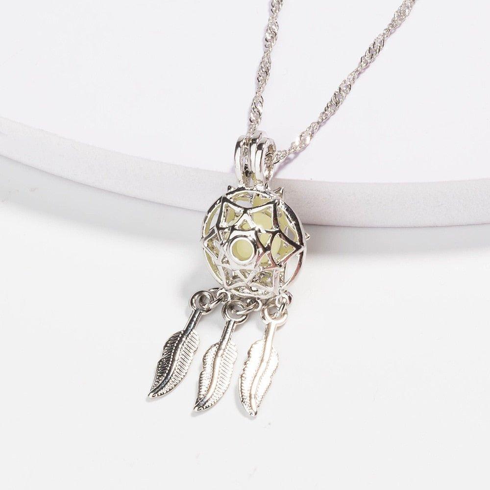 Collier pendentif attrappe rêve lumineux pierre fluorescante