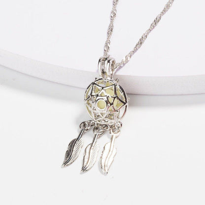 Collier pendentif attrappe rêve lumineux pierre fluorescante