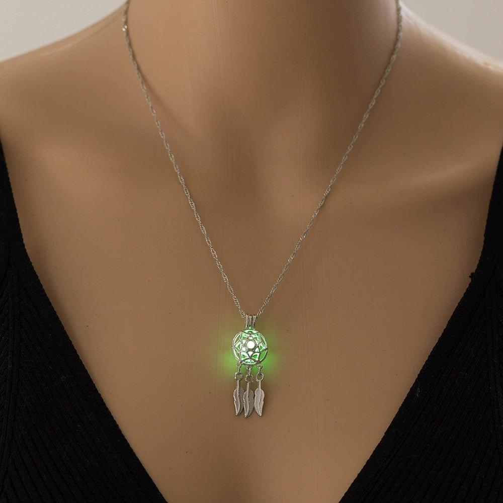 Collier pendentif attrappe rêve lumineux pierre fluorescante - MonPendentif